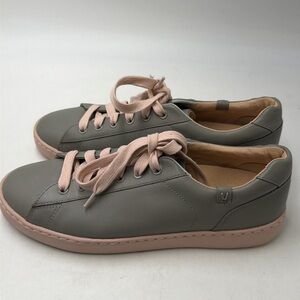 Vionic Gray Leather Sneakers with Pink Accents